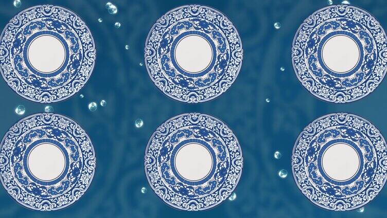 全息餐厅 餐桌投影青花瓷中国风素材