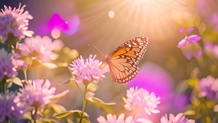 阳光下的花朵蝴蝶