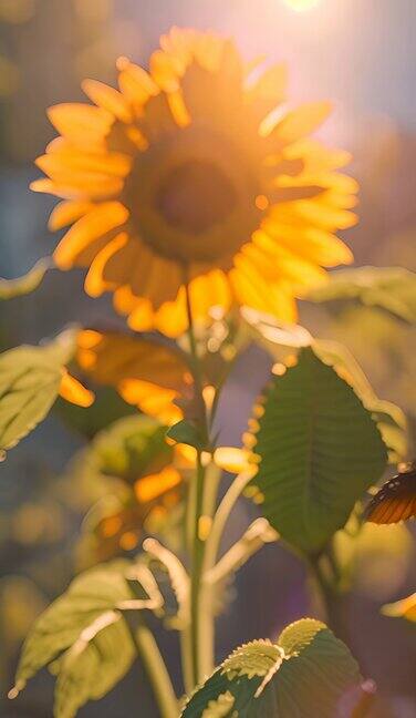 阳光下的向日葵蜜蜂在采蜜1