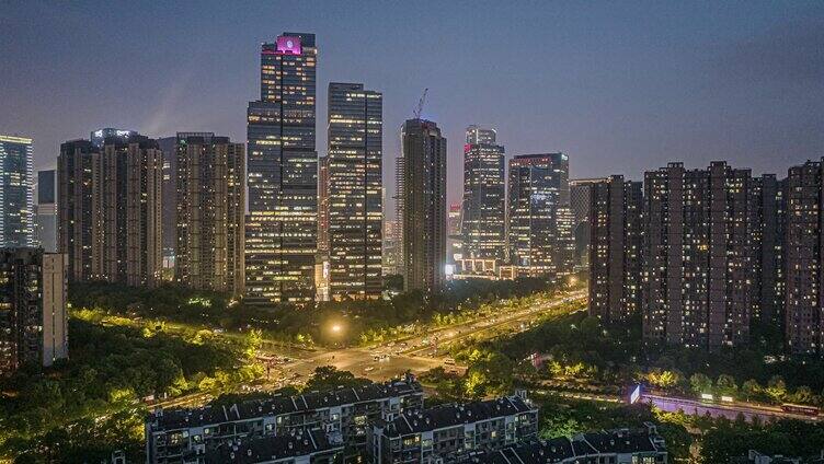 2024杭州上城区钱江路夜景航拍