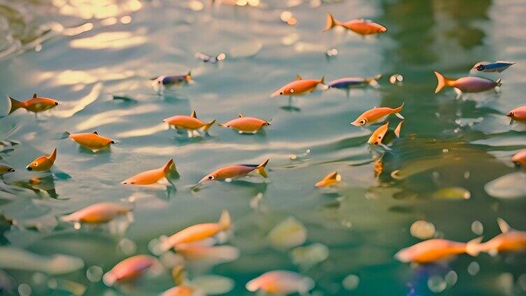 湖水清澈见底一群群小鱼欢快地游来