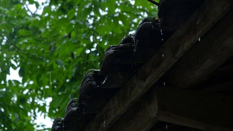 实拍春季夏季下雨雨水屋檐雨滴空镜头