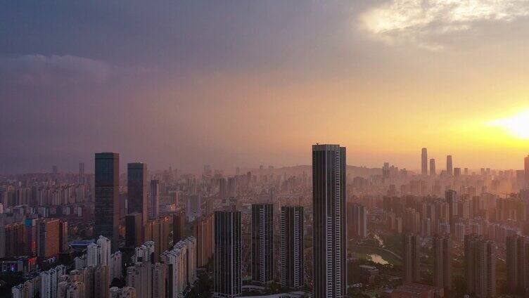 长沙城市航拍日落朝霞晚霞与夜景4K