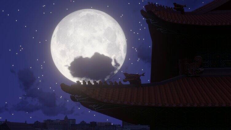 故宫角楼夜晚月亮升起延时