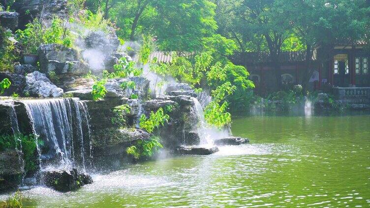 4k假山流水湖泊亭旅游胜地风景传统