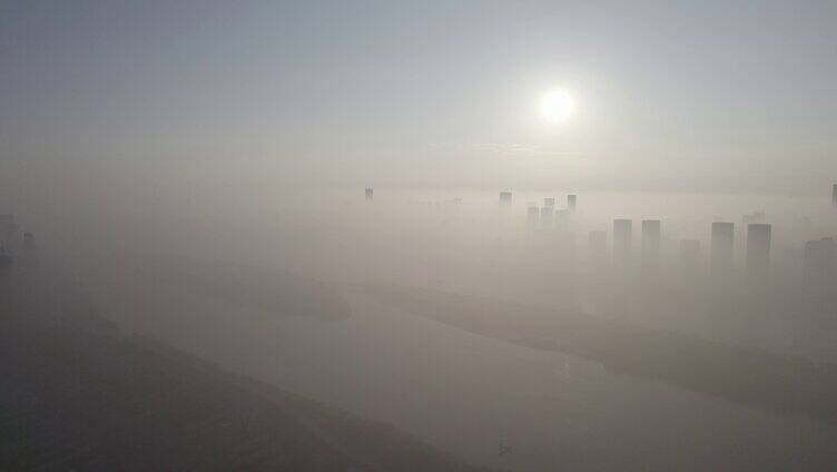 4K长沙城市大景平流雾云海航拍视频