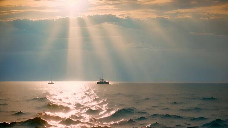 阳光下帆船在海上航行