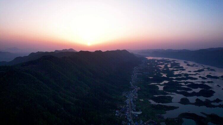 4K湖北仙岛湖4A景区日出航拍