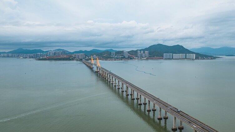 8K广东惠州海湾跨海大桥基建航拍延时