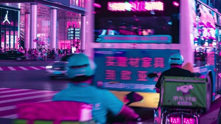 8K长沙黄兴路步行街解放西未来科幻人流车