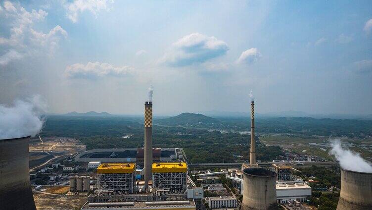 8K大气火电发电设备火电厂工业污染航拍延