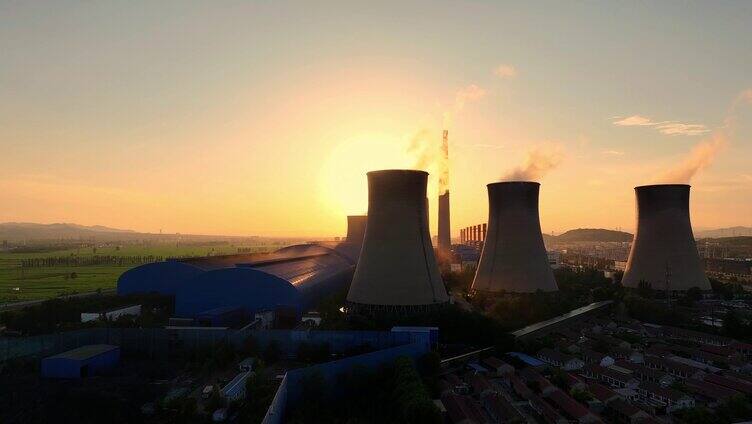 实景+延时 日落时分的火力发电厂大唐电力