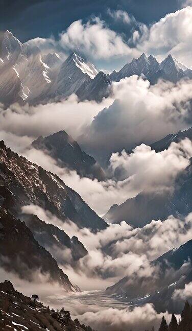 在尼泊尔的雪山上，空灵的云景15