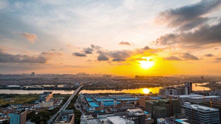 8K震撼广东佛山顺德区朝霞日出城市大景航