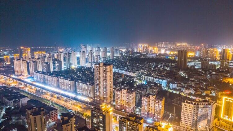 8K湖北咸宁市城市夜景天际线航拍视频