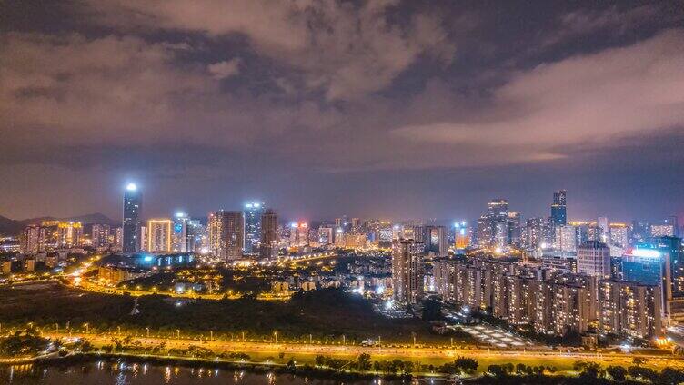 8K震撼广东惠州城市CBD建筑群夜景航拍