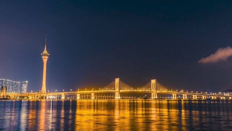 8K澳门半岛澳门塔西湾大桥夜景延时