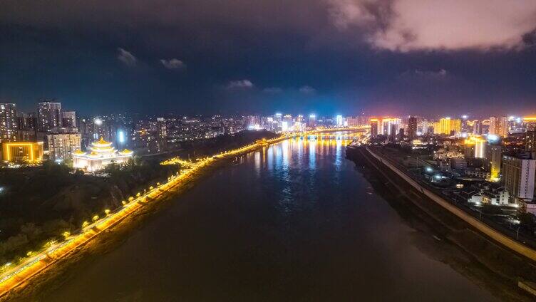 8K陕西安康汉江河流城市夜景航拍延时
