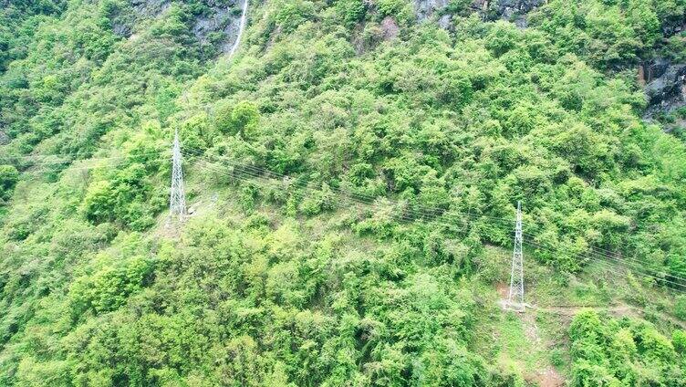 4K山区电力输送航拍视频