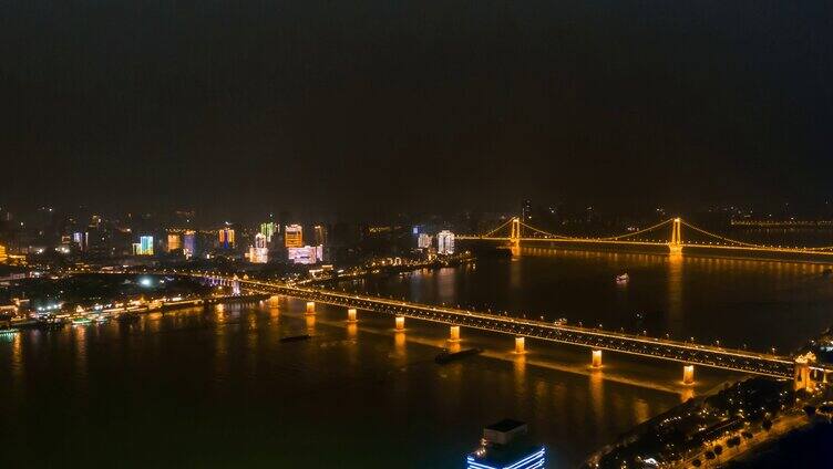 城市夜景航拍武汉长江两岸风光灯光秀交通延