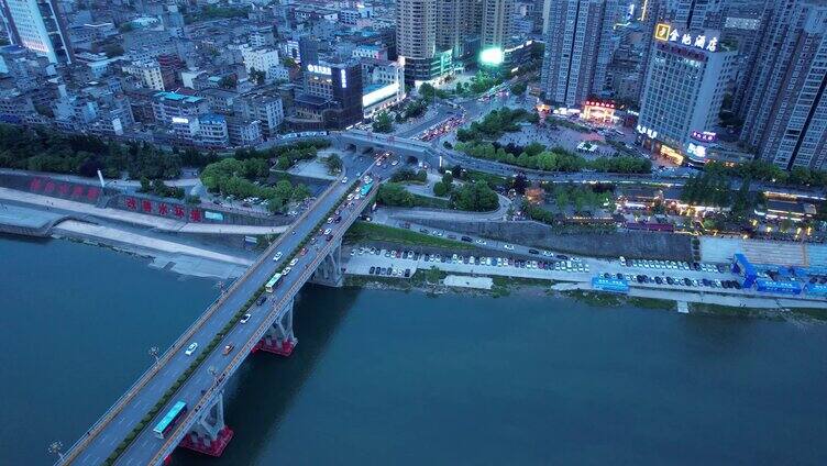 陕西安康地标天际线夜景航拍视频