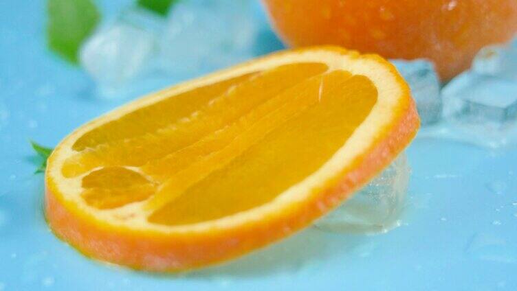 4K夏天冰镇橙子应季水果橙汁夏季水果实拍