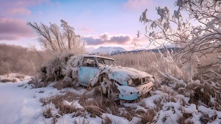 雪地废弃的汽车2