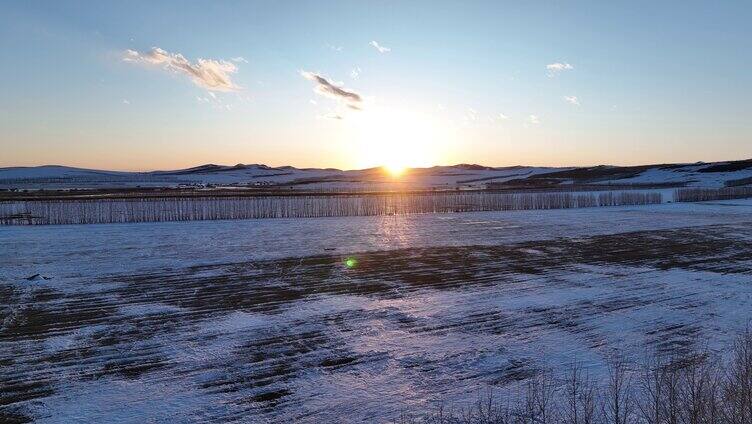 早春冰消雪融的垦区雪原农田