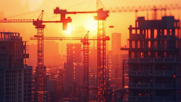 城市建设发展建筑工地夕阳下的工地
