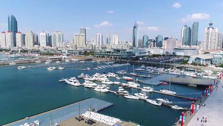 青岛城市风景航拍奥帆中心视频素材