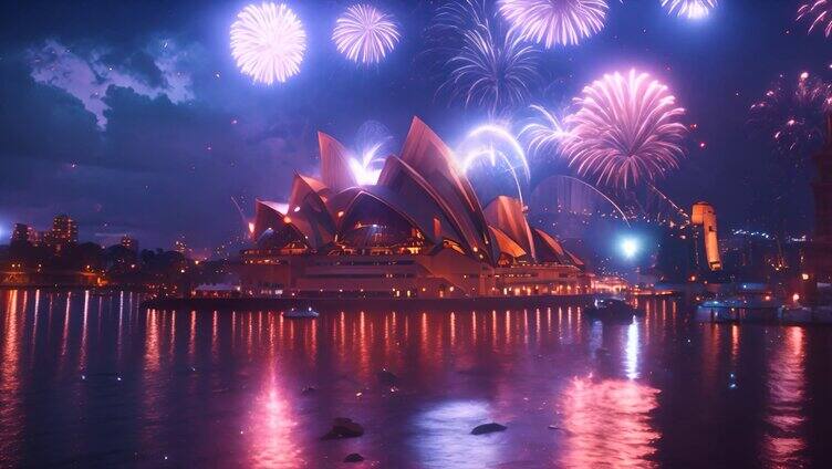 澳大利亚首都悉尼城市烟花夜景风景风光
