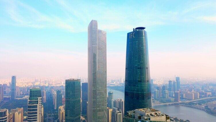 4k航拍广州地标广州双子塔商务大楼