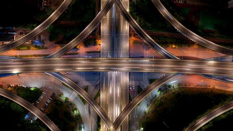 航拍南京城市交通立交桥夜景延时
