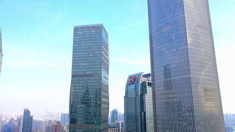 4k航拍广州地标广州双子塔商务大楼