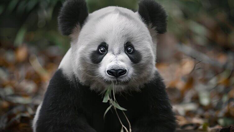 呆萌的大熊猫吃竹子国宝