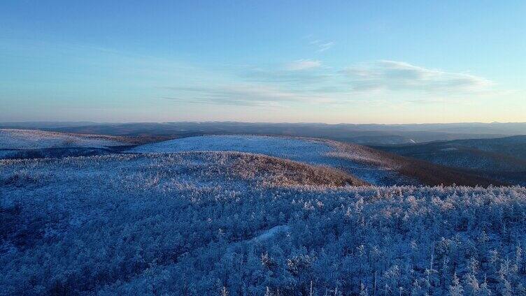 夕阳照耀的大兴安岭林海雪原