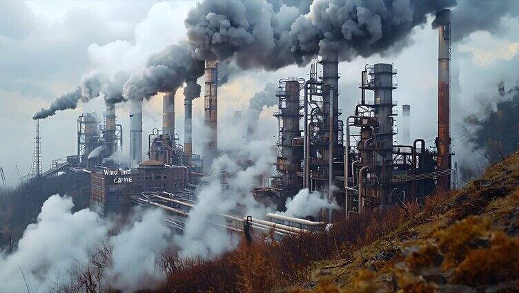 工业污染化工厂大气污染烟囱排放废气空气