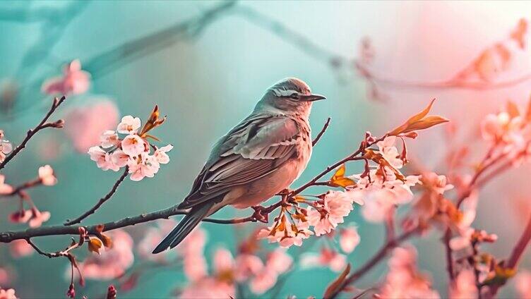 春天春暖花开鸟语花香花朵小鸟大自然风景