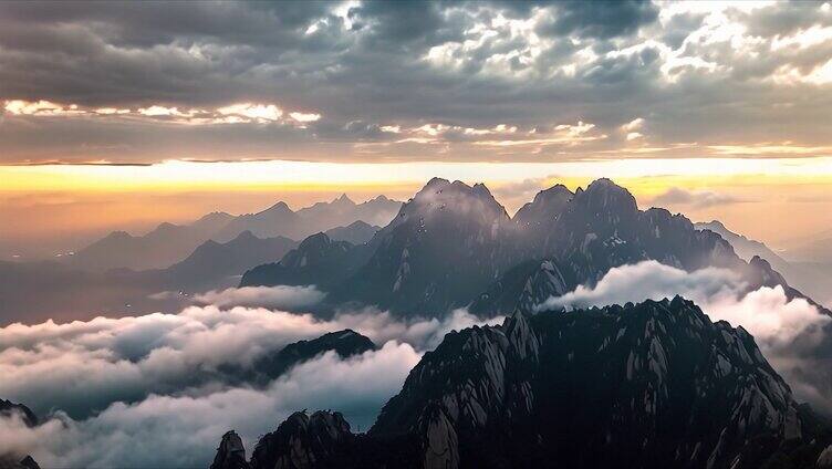 安徽黄山唯美云海风景风光航拍延时