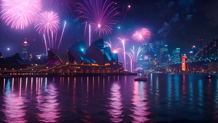 澳大利亚首都悉尼城市烟花夜景风景风光
