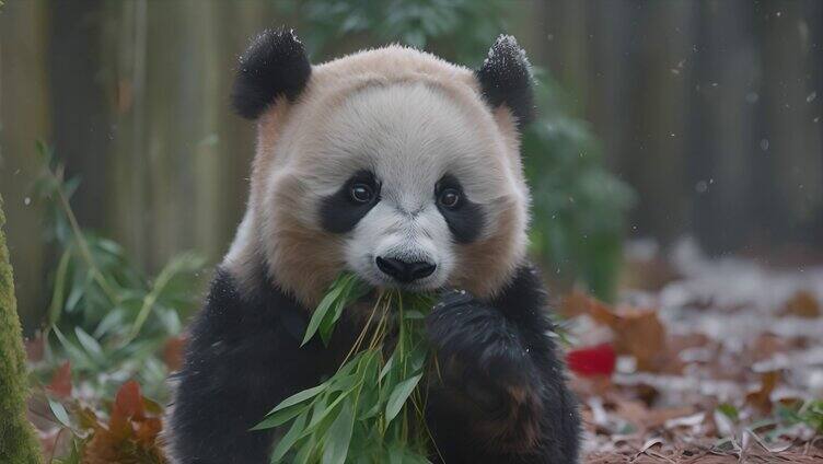 呆萌的大熊猫吃竹子国宝