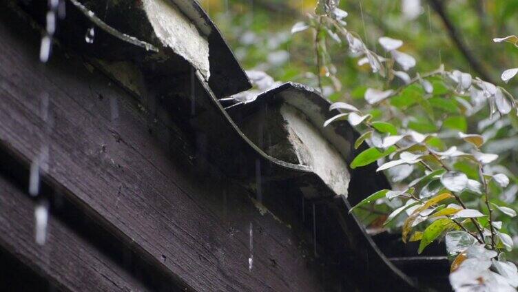 雨水从屋檐上下落