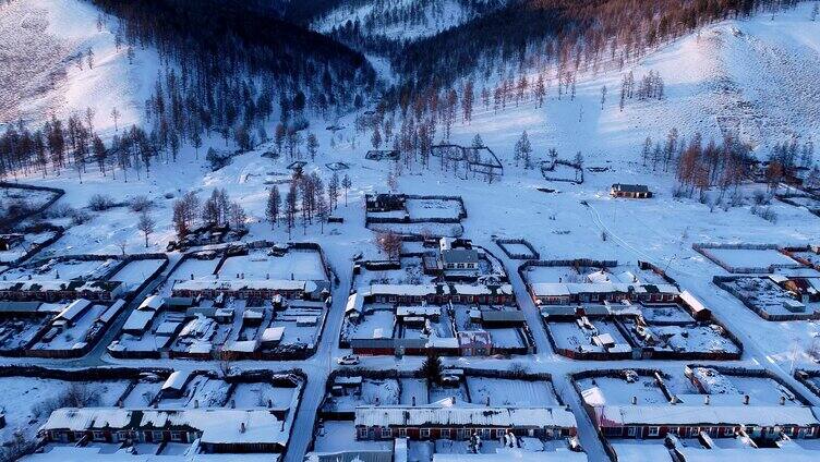 航拍冬季极寒4K雪村