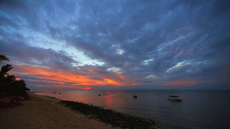 航拍大海夕阳晚霞