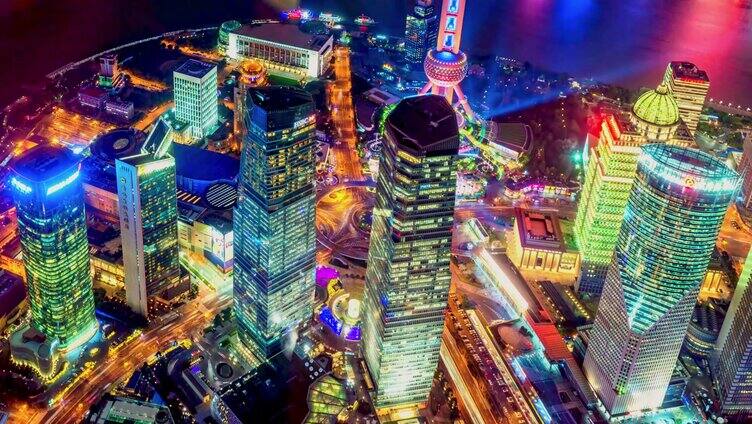 繁华上海城市夜景航拍延时