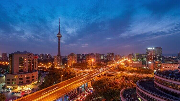 北京海淀航天桥中央电视塔日转夜