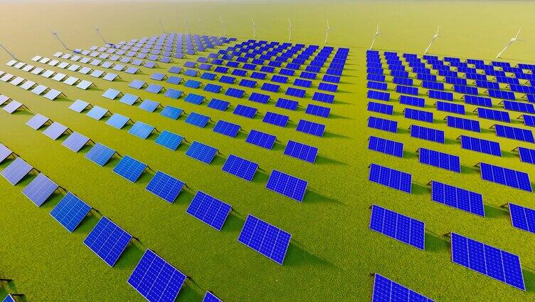 太阳能发电设施和光伏面板航拍
