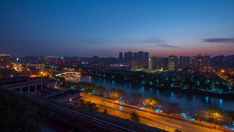 杭州大运河延时摄影日转夜风光