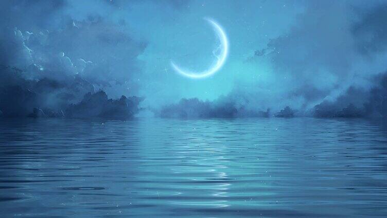月夜 湖面月色 海面月亮 水面月亮 大海