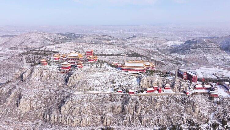 航拍枣庄峄城石榴园景区大光明寺